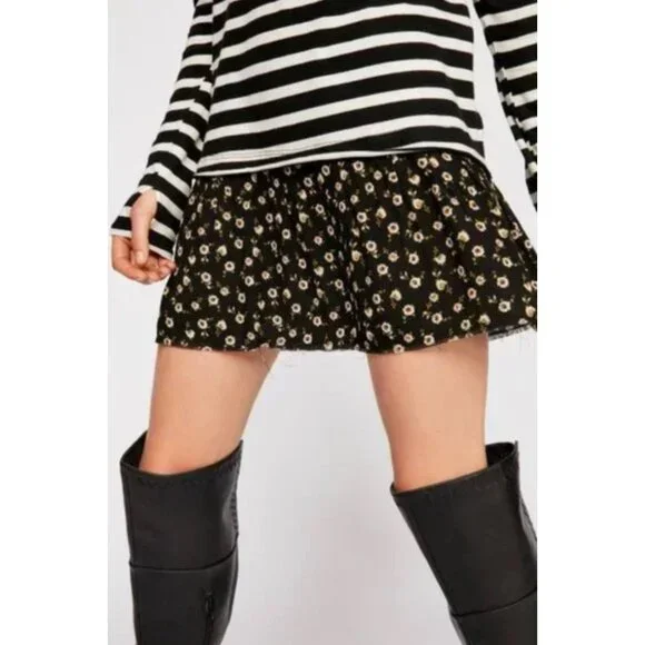 NWOT Free People 90s Grunge Striped Long Slv Thumbholes Floral Dress Y2K Skater - Picture 6 of 16